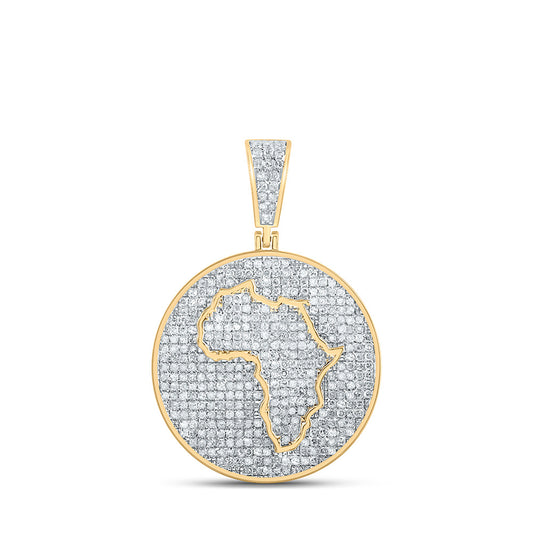10K Yellow Gold Mens Round Diamond Africa Circle Charm Pendant 1-1/3 Cttw