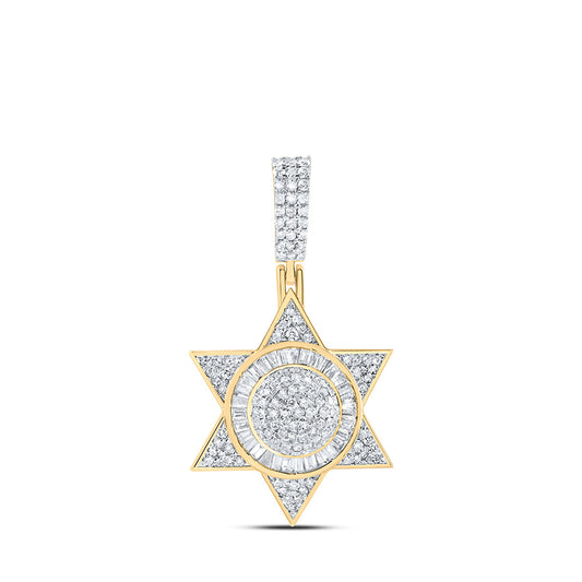 10K Yellow Gold Womens Baguette Diamond Magen David Religious Pendant 1 Cttw