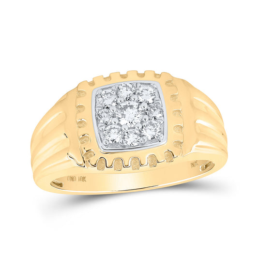 10K Yellow Gold Mens Round Diamond Square Ring 1/2 Cttw, Mens Size: 7-13