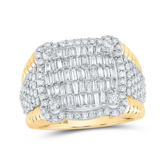 10K Yellow Gold Mens Baguette Diamond Cushion-shape Band Ring 2-1/4 Cttw, Mens Size: 7-13