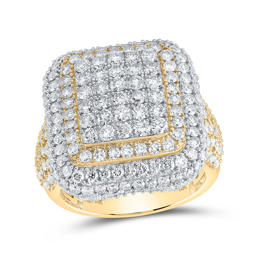 10K Yellow Gold Mens Round Diamond Square Ring 4-7/8 Cttw, Mens Size: 7-13