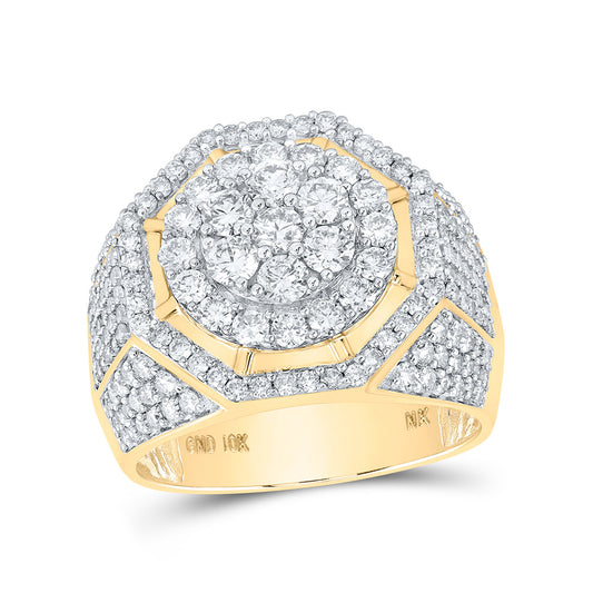 10K Yellow Gold Mens Round Diamond Octagon Cluster Ring 2-7/8 Cttw, Mens Size: 7-13
