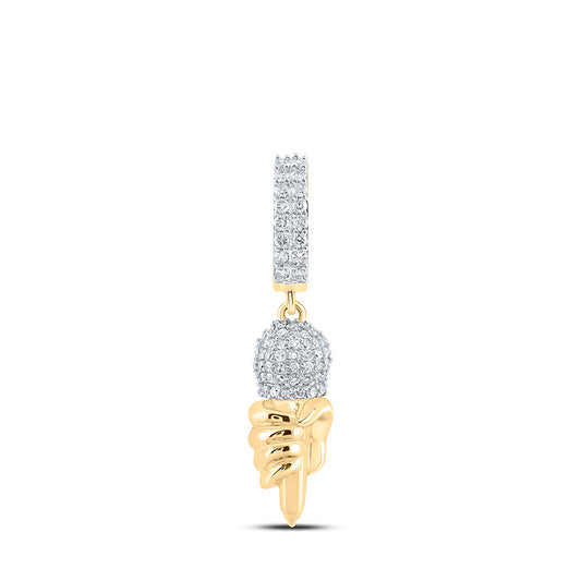 10K Yellow Gold Mens Round Diamond Mic Microphone Charm Pendant 3/4 Cttw