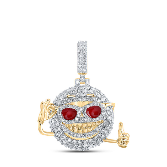 10K Yellow Gold Mens Round Diamond Cool Emoji Charm Pendant 1-5/8 Cttw