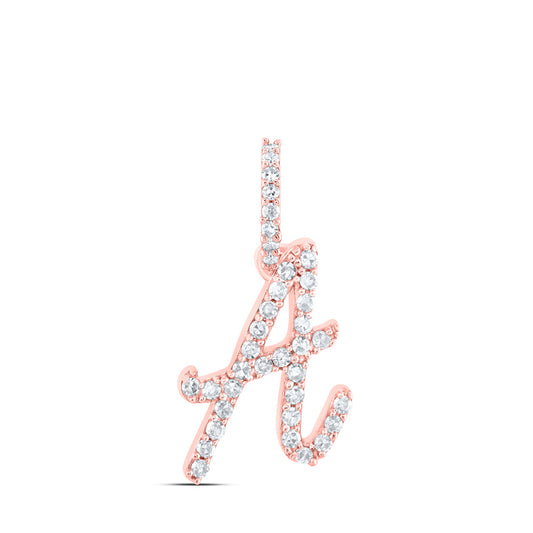 10K Yellow Or White Or Rose Gold Womens Round Diamond A Initial Letter Pendant