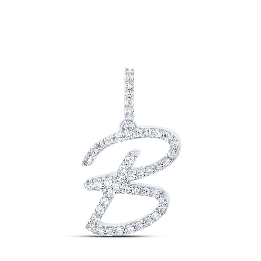 10K White Gold Womens Round Diamond Initial Letter Pendant
