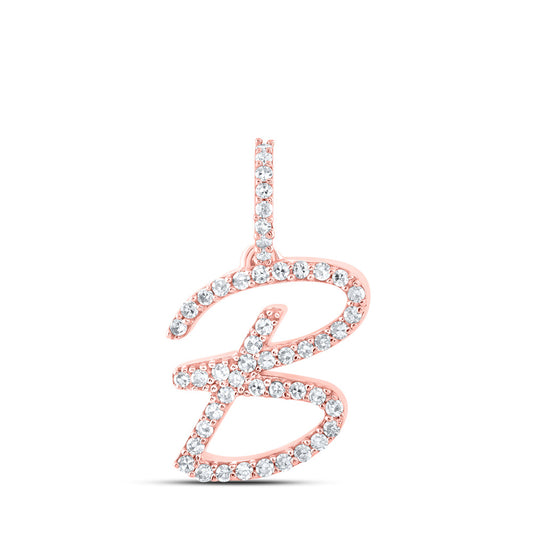 10K Rose Gold Womens Round Diamond Initial Letter Pendant