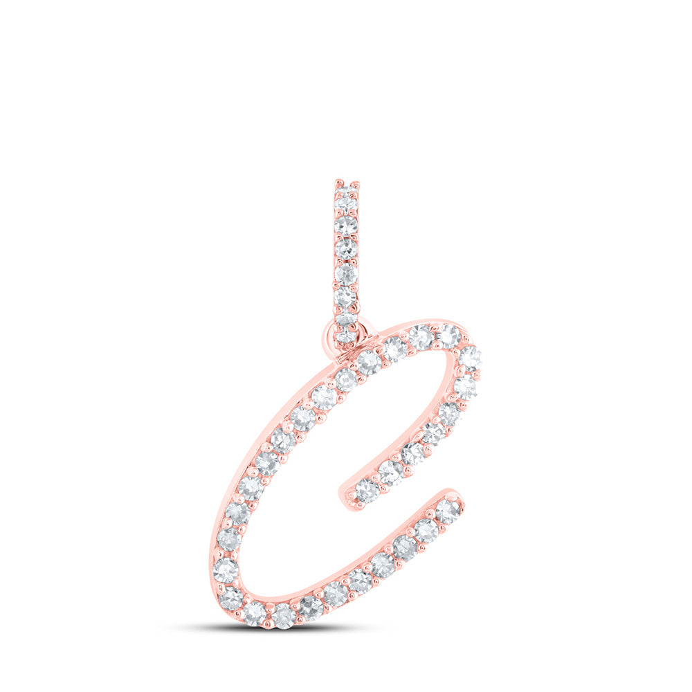 10K Yellow Or White Or Rose Gold Womens Round Diamond C Initial Letter Pendant