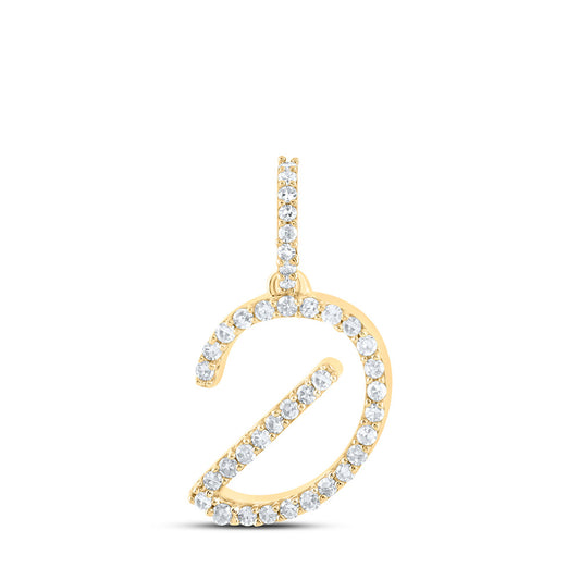 10K Yellow Gold Womens Round Diamond D Initial Letter Pendant 1/6 Cttw, Length: 0.7 In, Width: 0.34 In