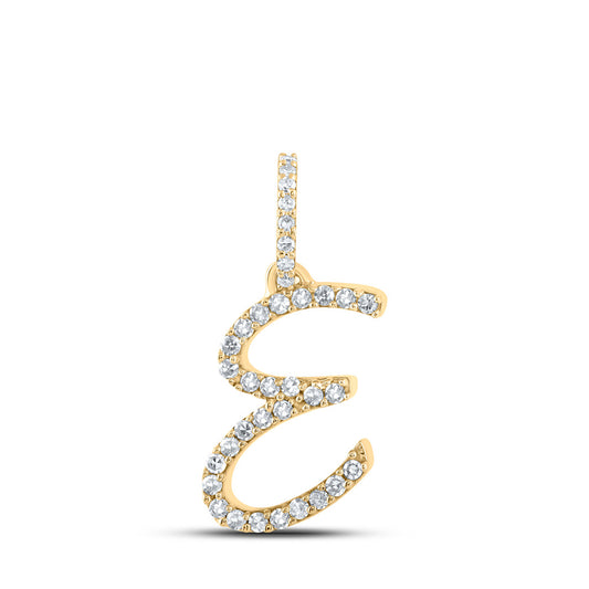 10K Yellow Gold Womens Round Diamond E Initial Letter Pendant 1/8 Cttw, Length: 0.7 In, Width: 0.34 In