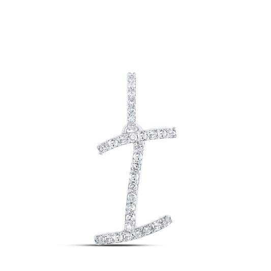 10K White Gold Womens Round Diamond I Initial Letter Pendant 1/8 Cttw, Length: 0.7 In, Width: 0.34 In