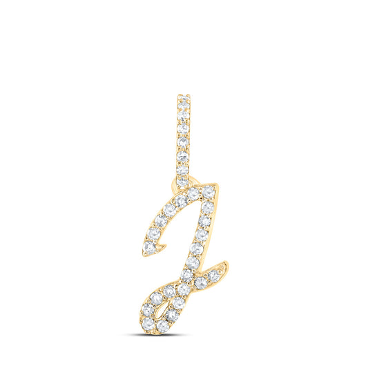 10K Yellow Gold Womens Round Diamond J Initial Letter Pendant 1/8 Cttw, Length: 0.7 In, Width: 0.34 In