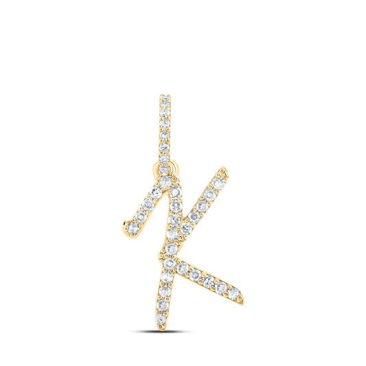 10K Yellow Gold Womens Round Diamond K Initial Letter Pendant 1/8 Cttw, Length: 0.7 In, Width: 0.34 In