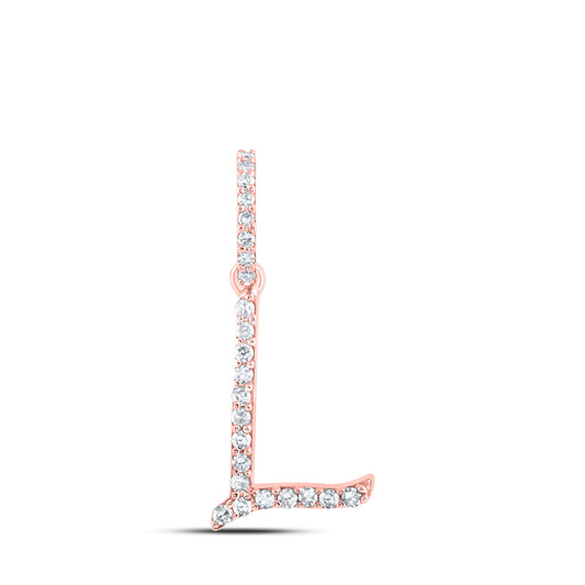 10K Rose Gold Womens Round Diamond L Initial Letter Pendant 1/10 Cttw, Length: 0.7 In, Width: 0.34 In