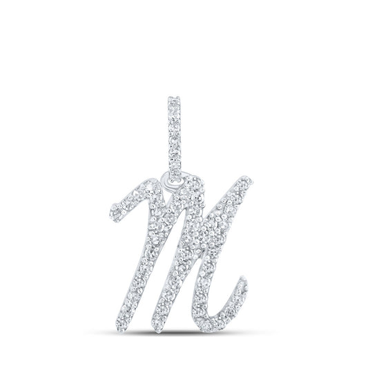10K Yellow Or White Or Rose Gold Womens Round Diamond M Initial Letter Pendant