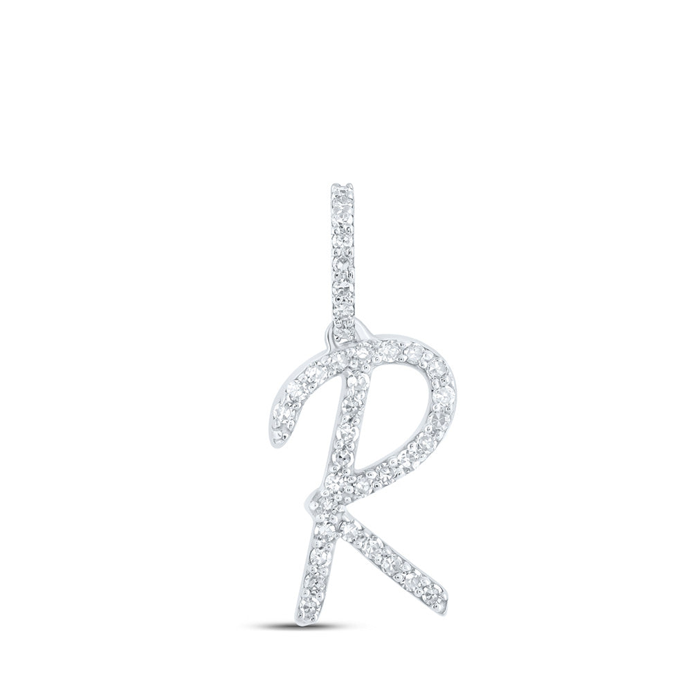 10K Yellow Or White Or Rose Gold Womens Round Diamond R Initial Letter Pendant