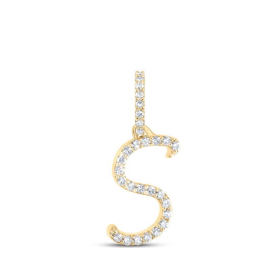 10K Yellow Gold Womens Round Diamond S Initial Letter Pendant 1/10 Cttw, Length: 0.7 In, Width: 0.34 In