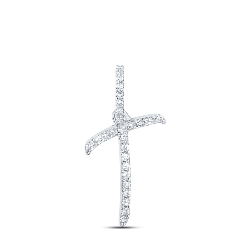 10K Yellow Or White Or Rose Gold Womens Round Diamond T Initial Letter Pendant
