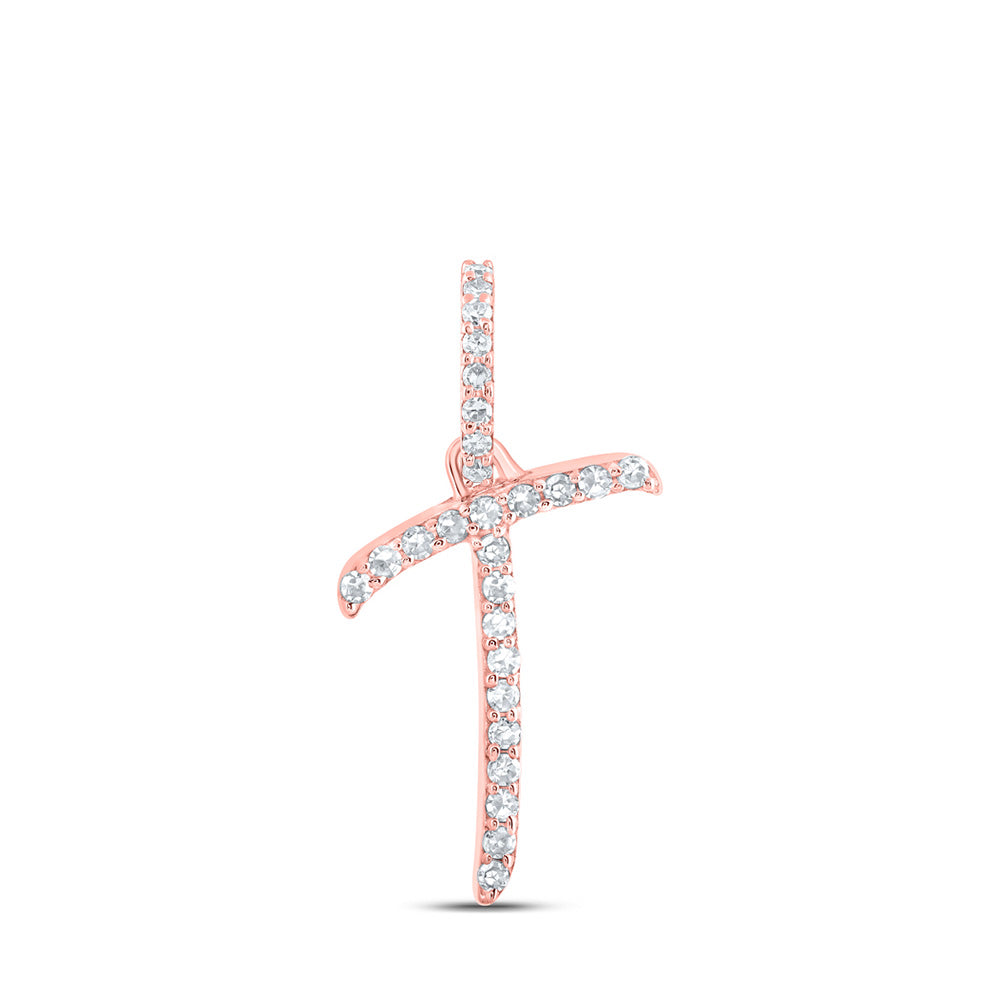 10K Yellow Or White Or Rose Gold Womens Round Diamond T Initial Letter Pendant