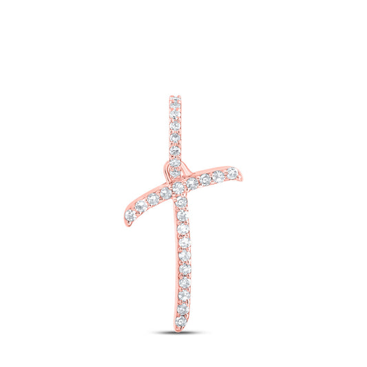 10K Yellow Or White Or Rose Gold Womens Round Diamond T Initial Letter Pendant
