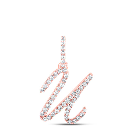 10K Yellow Or White Or Rose Gold Womens Round Diamond U Initial Letter Pendant
