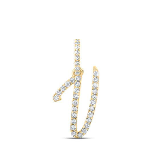 10K Yellow Gold Womens Round Diamond V Initial Letter Pendant 1/6 Cttw, Length: 0.7 In, Width: 0.34 In