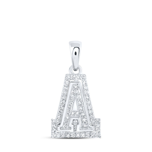 10K White Gold Womens Round Diamond A Initial Letter Pendant 1/6 Cttw