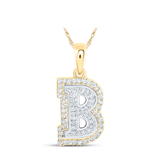 10K Two-tone Gold Womens Round Diamond B Initial Letter Pendant 1/5 Cttw, Length: 0.67 In, Width: 0.35 In