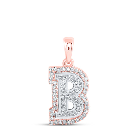 10K Yellow Or White Or Rose Gold Womens Round Diamond B Initial Letter Pendant