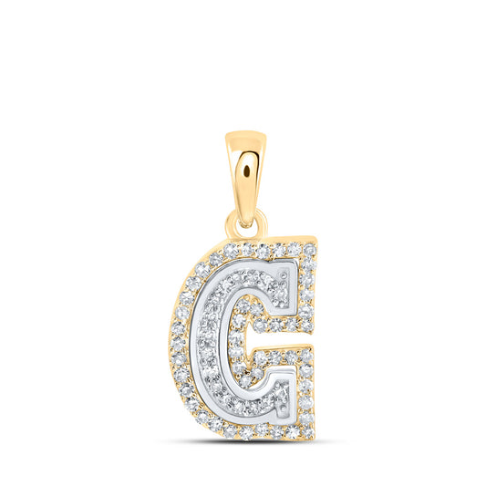 10K Two-tone Gold Womens Round Diamond C Initial Letter Pendant 1/5 Cttw, Length: 0.67 In, Width: 0.35 In