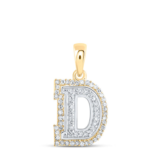 10K Two-tone Gold Womens Round Diamond D Initial Letter Pendant 1/5 Cttw, Length: 0.67 In, Width: 0.35 In