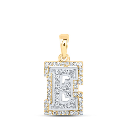 10K Two-tone Gold Womens Round Diamond E Initial Letter Pendant 1/5 Cttw, Length: 0.67 In, Width: 0.35 In