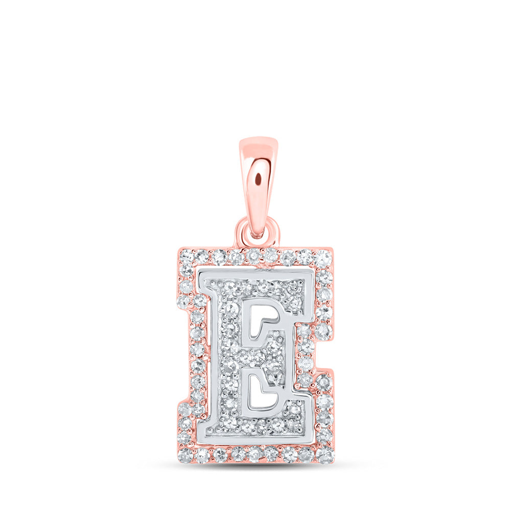 10K Yellow Or White Or Rose Gold Womens Round Diamond E Initial Letter Pendant