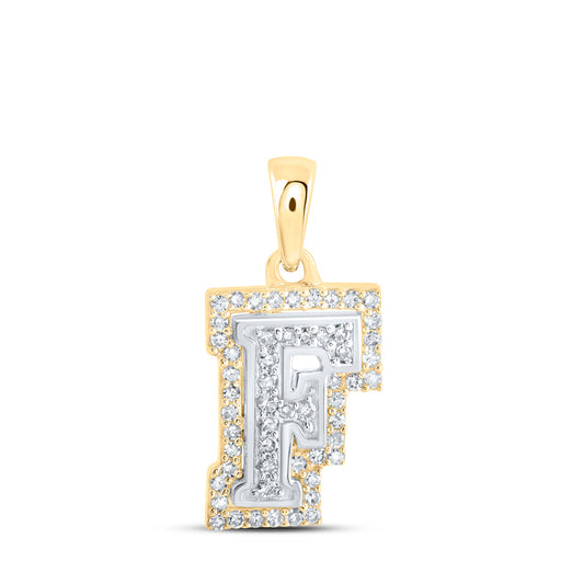 10K Two-tone Gold Womens Round Diamond F Initial Letter Pendant 1/5 Cttw, Length: 0.67 In, Width: 0.35 In