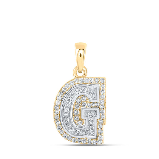 10K Two-tone Gold Womens Round Diamond G Initial Letter Pendant 1/5 Cttw, Length: 0.67 In, Width: 0.35 In