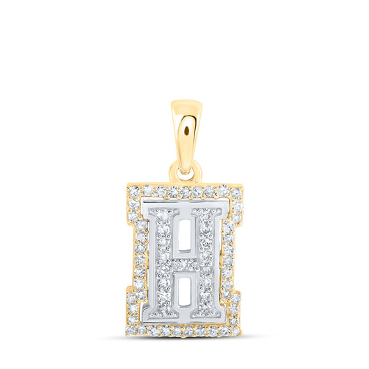 10K Two-tone Gold Womens Round Diamond H Initial Letter Pendant 1/5 Cttw, Length: 0.67 In, Width: 0.35 In