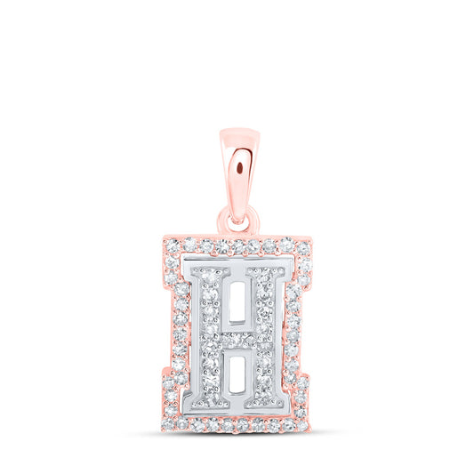 10K Yellow Or White Or Rose Gold Womens Round Diamond H Initial Letter Pendant