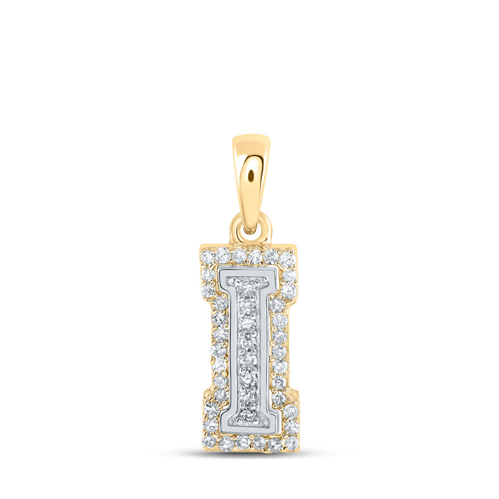 10K Two-tone Gold Womens Round Diamond Initial Letter Pendant