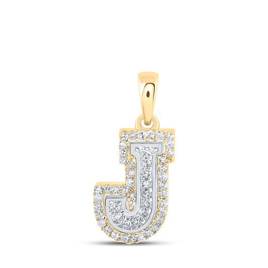10K Two-tone Gold Womens Round Diamond J Initial Letter Pendant 1/6 Cttw, Length: 0.67 In, Width: 0.35 In