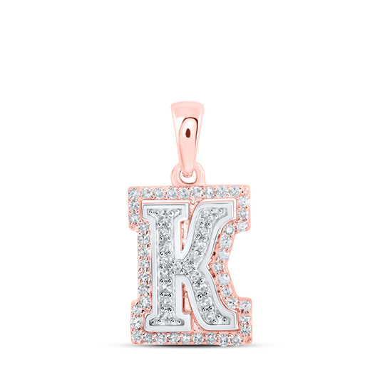 10K Yellow Or White Or Rose Gold Womens Round Diamond K Initial Letter Pendant
