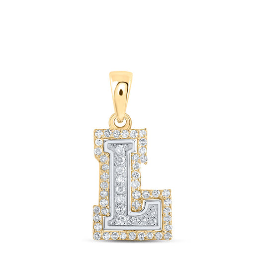 10K Two-tone Gold Womens Round Diamond L Initial Letter Pendant 1/6 Cttw, Length: 0.67 In, Width: 0.35 In