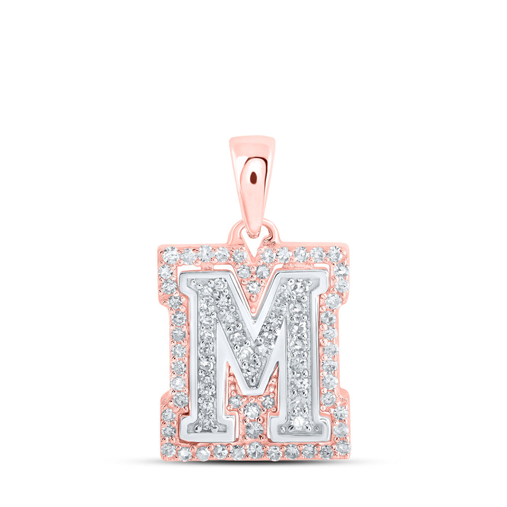 10K Two-tone Gold Womens Round Diamond Initial Letter Pendant