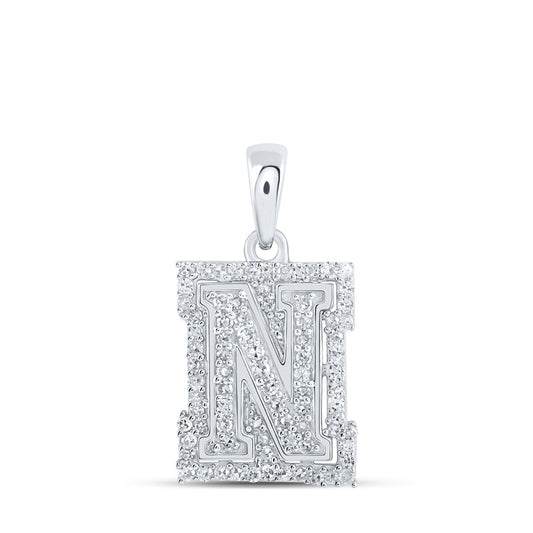 10K Two-tone Gold Womens Round Diamond Initial Letter Pendant