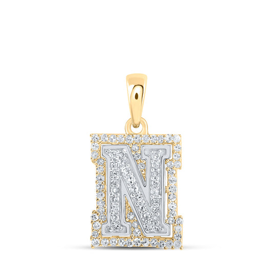 10K Two-tone Gold Womens Round Diamond N Initial Letter Pendant 1/4 Cttw, Length: 0.67 In, Width: 0.35 In