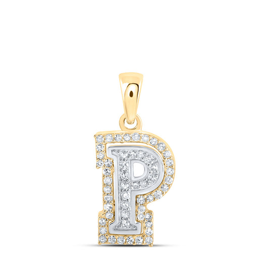 10K Two-tone Gold Womens Round Diamond P Initial Letter Pendant 1/6 Cttw, Length: 0.67 In, Width: 0.35 In