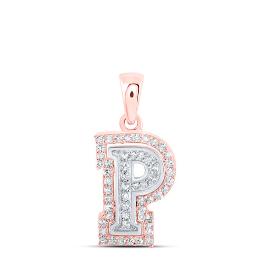 10K Yellow Or White Or Rose Gold Womens Round Diamond P Initial Letter Pendant