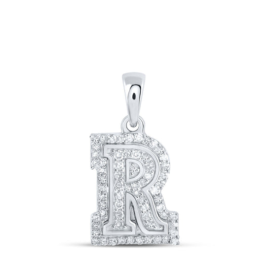 10K White Or Yellow Gold Womens Round Diamond R Initial Letter Pendant