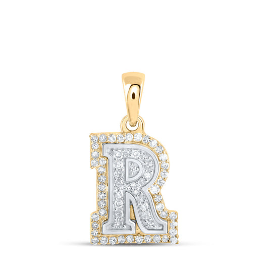 10K Two-tone Gold Womens Round Diamond R Initial Letter Pendant 1/5 Cttw, Length: 0.67 In, Width: 0.35 In