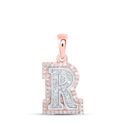 10K Two-tone Gold Womens Round Diamond R Initial Letter Pendant 1/5 Cttw, Length: 0.67 In, Width: 0.35 In