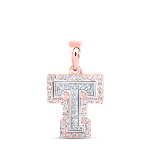10K Yellow Or White Or Rose Gold Womens Round Diamond T Initial Letter Pendant